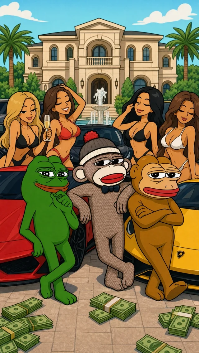 Luno and friends leaning on sports cars outside a mansion
